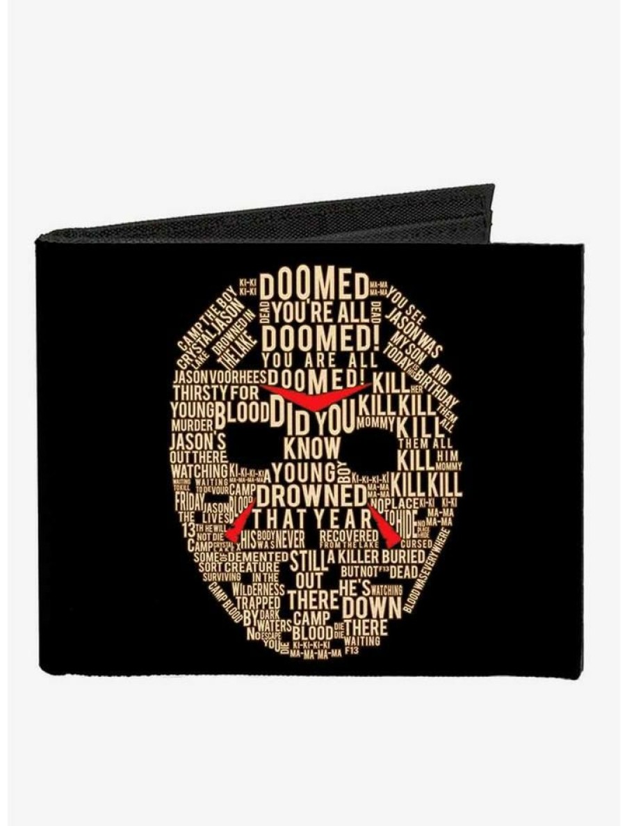 Backpacks & Bags * | Best Pirce Friday The 13Th Jason Mask Quotes Collage Logo Canvas Bifold Wallet